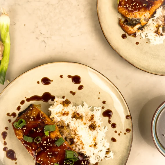 Lax med teriyakisås - ett enkelt recept - garnera med vårlök och sesamfrön